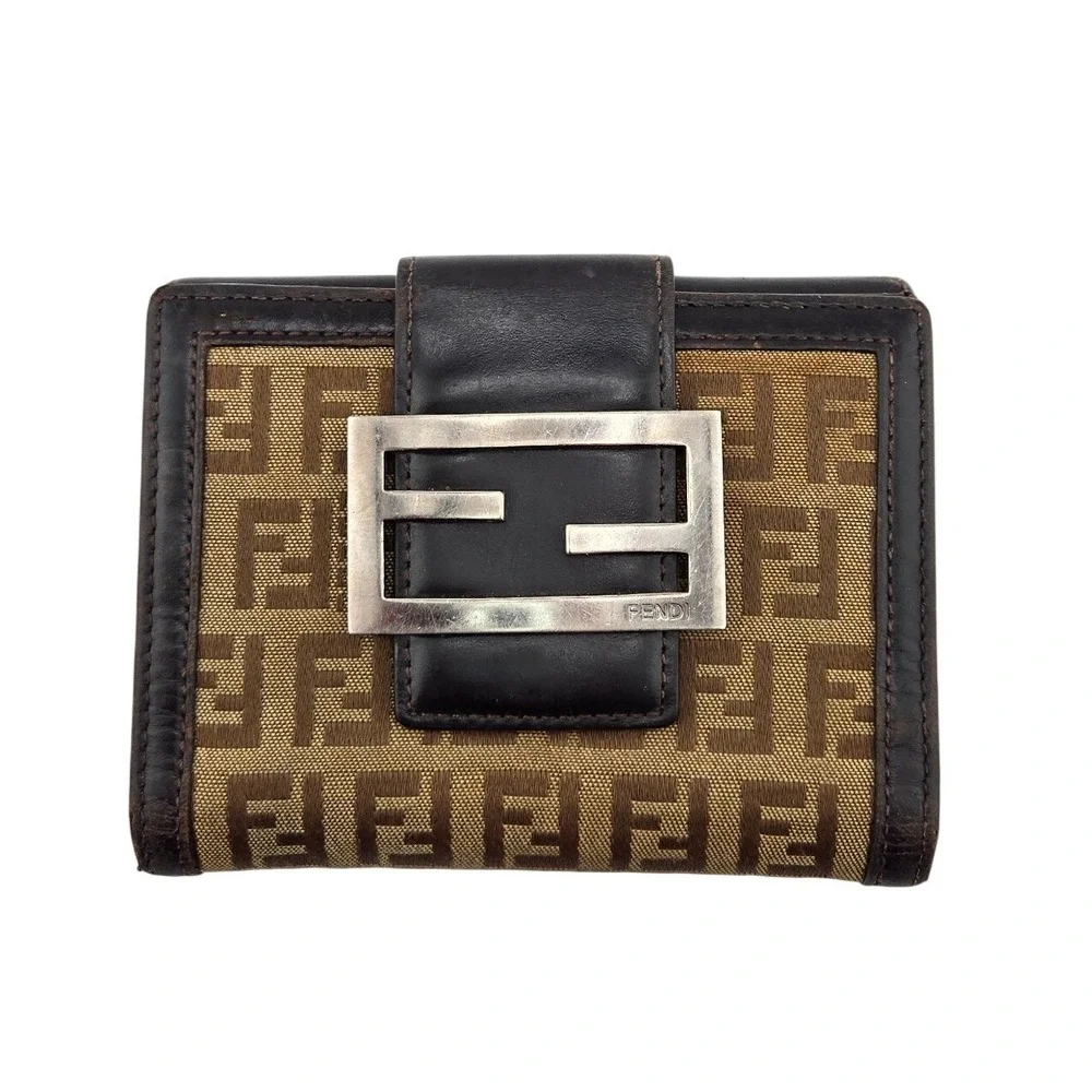 Fendi Zucca Canvas Bifold Wallet Brown Leather FF Logo